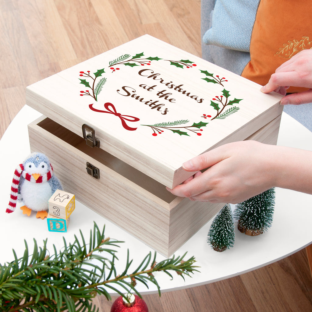 Personalised Jolly Holly Christmas Eve Box - Buy Wooden Christmas Eve Boxes at GiftMasters.co.uk