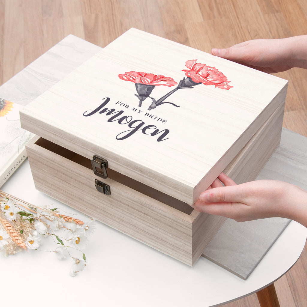 Personalised For My Bride on Our Wedding Day Box - Buy Wooden Keepsake Boxes at GiftMasters.co.uk