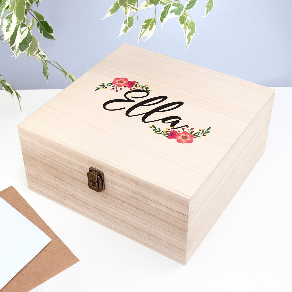 Personalised Floral Bridesmaid Box - Buy Wooden Keepsake Boxes at GiftMasters.co.uk