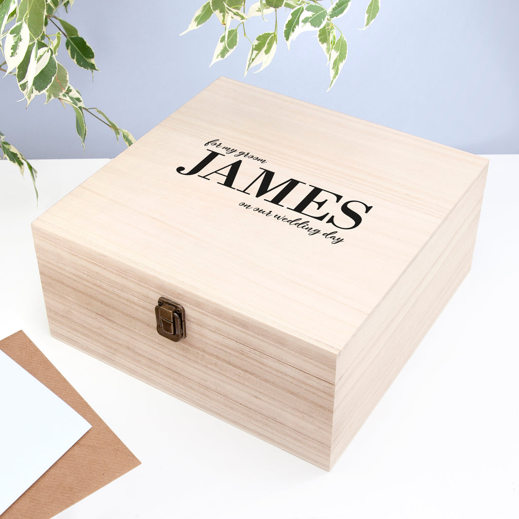 Personalised For My Groom on Our Wedding Day Box - Buy Wooden Keepsake Boxes at GiftMasters.co.uk