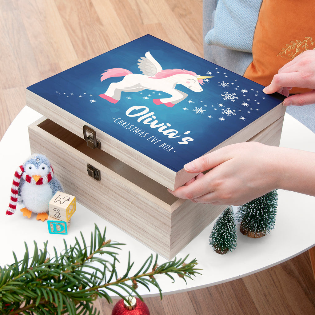Personalised Baby Unicorn Christmas Eve Box - Buy Wooden Christmas Eve Boxes at GiftMasters.co.uk