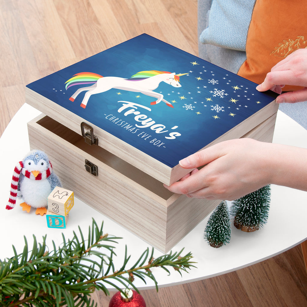 Personalised Rainbow Unicorn Christmas Eve Box - Buy Wooden Christmas Eve Boxes at GiftMasters.co.uk