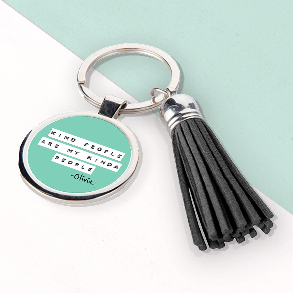 Kind People Green Tassle Keyring - Buy Metal Keyrings at GiftMasters.co.uk