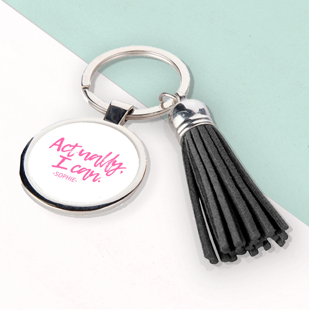 Actually I Can Handwritten Tassle Keyring - Buy Metal Keyrings at GiftMasters.co.uk