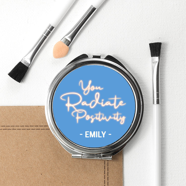 Radiate Positivity Round Compact Mirror - Buy Metal Compact Mirrors at GiftMasters.co.uk