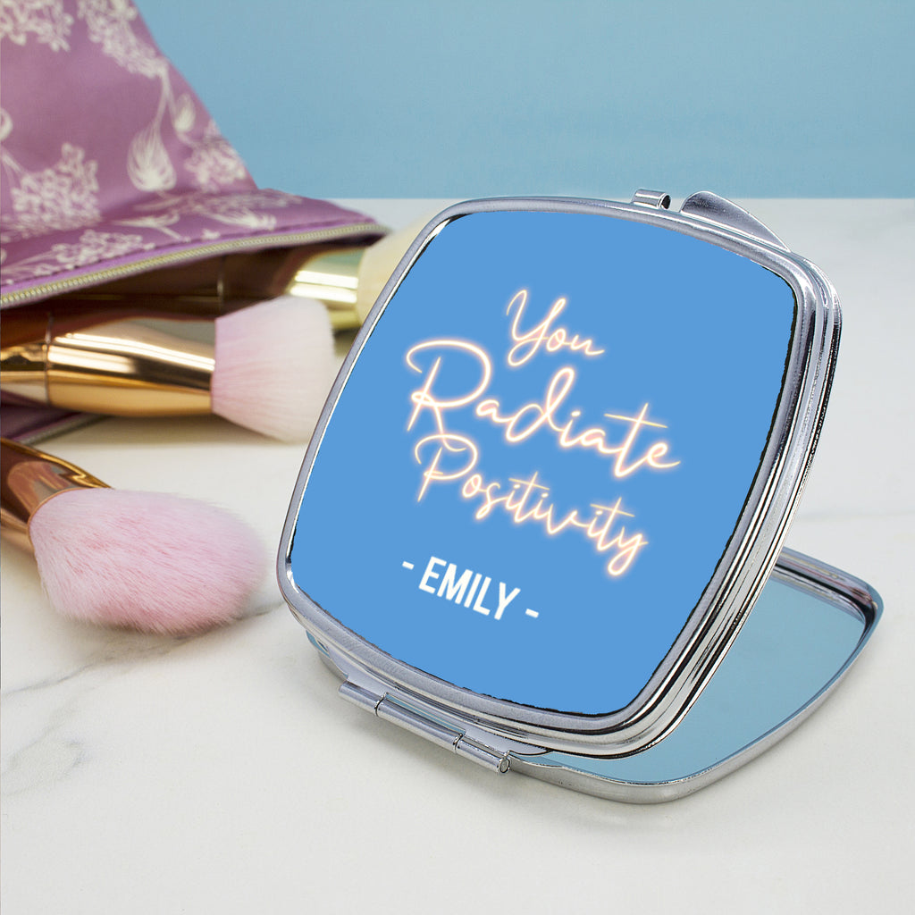 Radiate Positivity Square Compact Mirror - Buy Metal Compact Mirrors at GiftMasters.co.uk