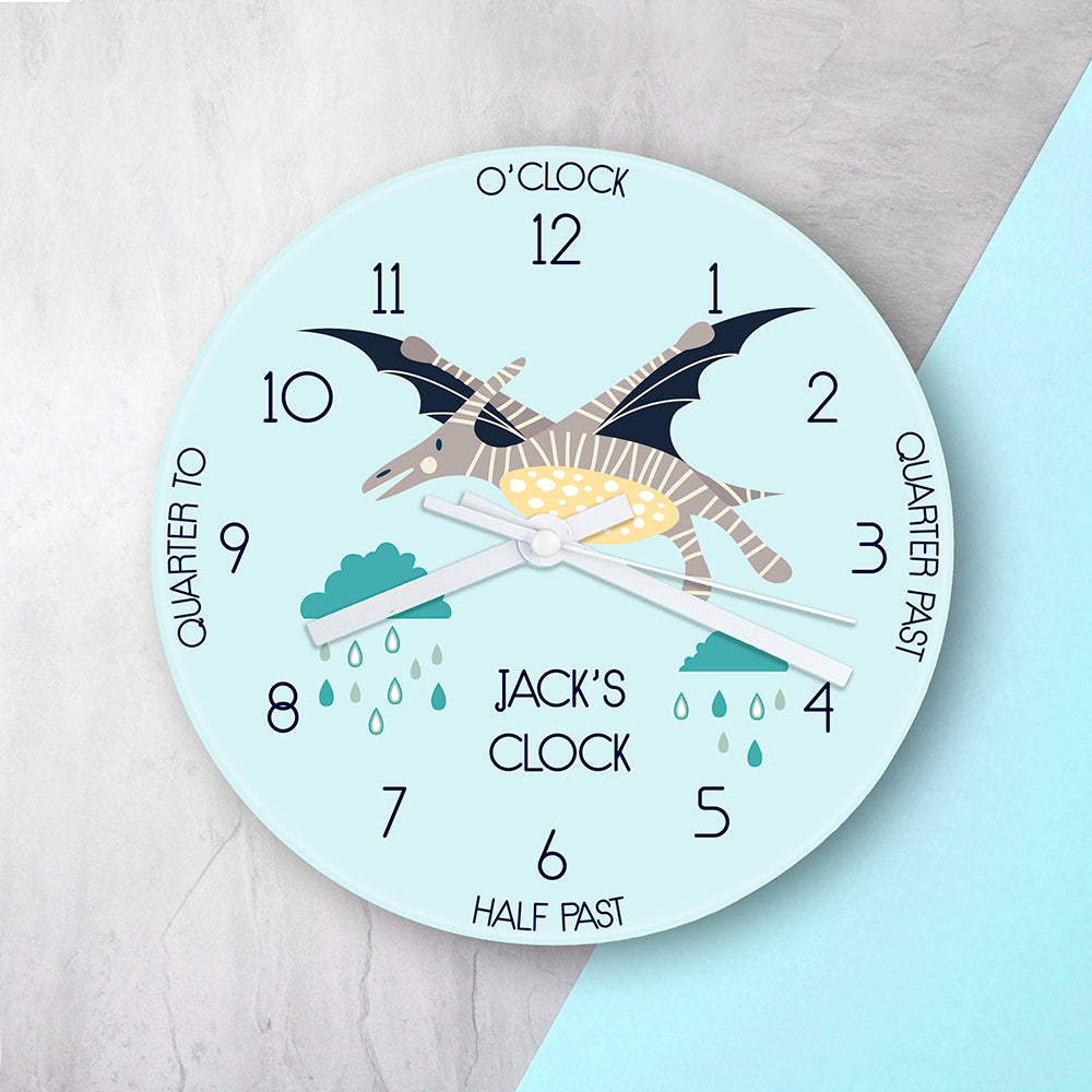 Personalised Kids Pterodactyl Glass Clock - Large - Buy Glass Clocks at GiftMasters.co.uk