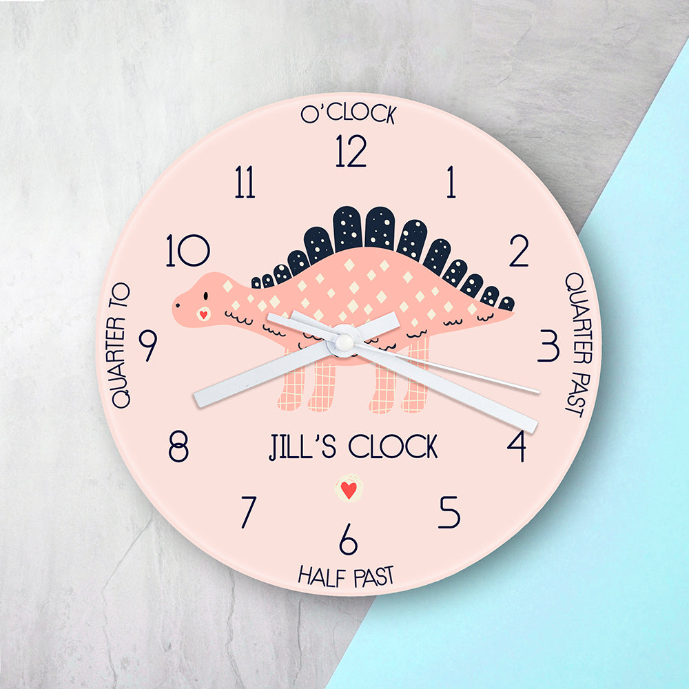 Personalised Kids Stegosaurus Glass Clock - Large - Buy Glass Clocks at GiftMasters.co.uk