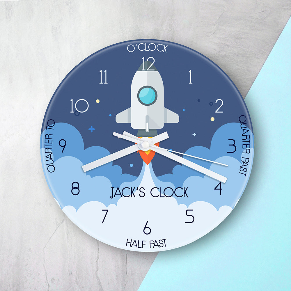 Personalised Kids Space Shuttle Glass Clock - Large - Buy Glass Clocks at GiftMasters.co.uk