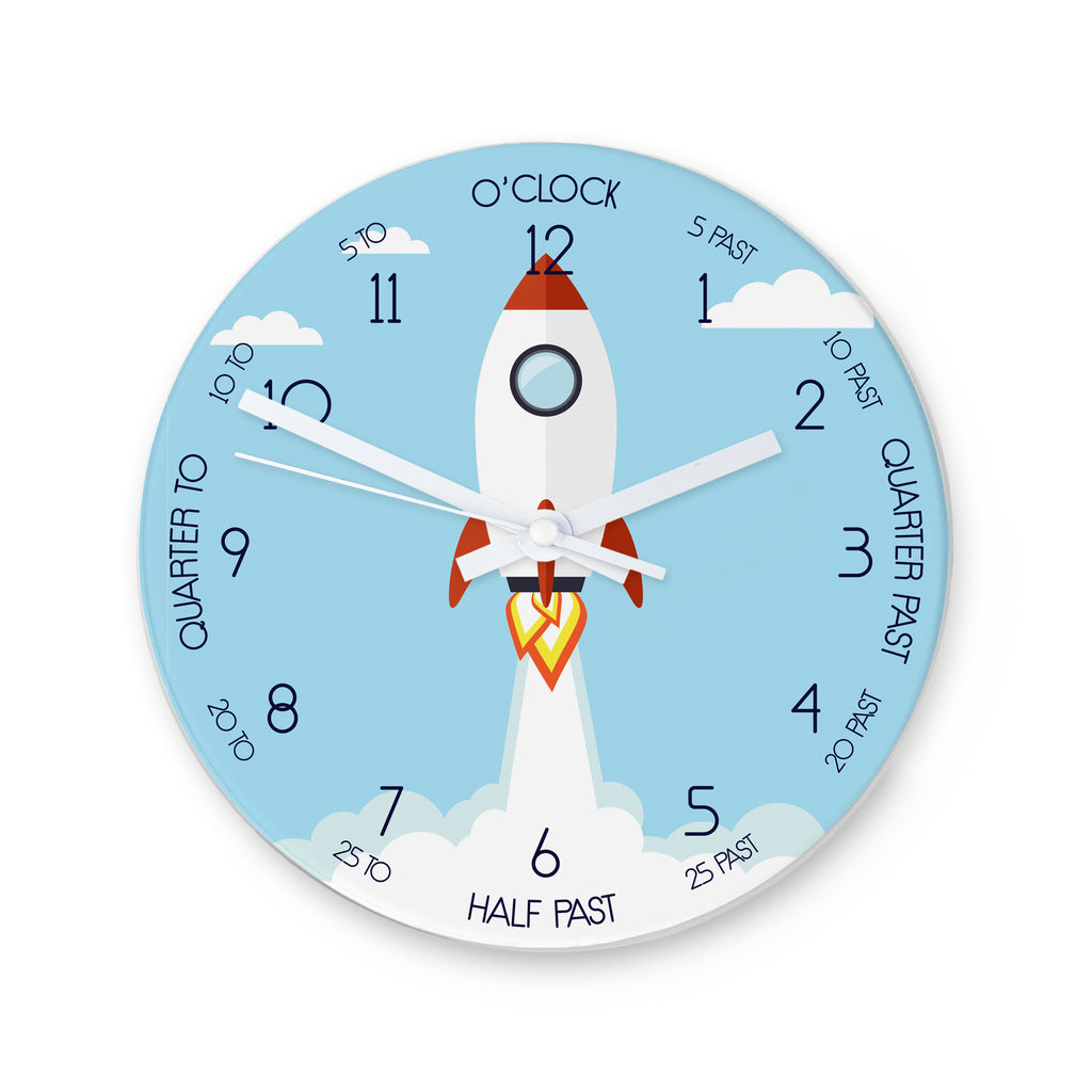 Personalised Kids Rocket Glass Clock - Large - Buy Glass Clocks at GiftMasters.co.uk