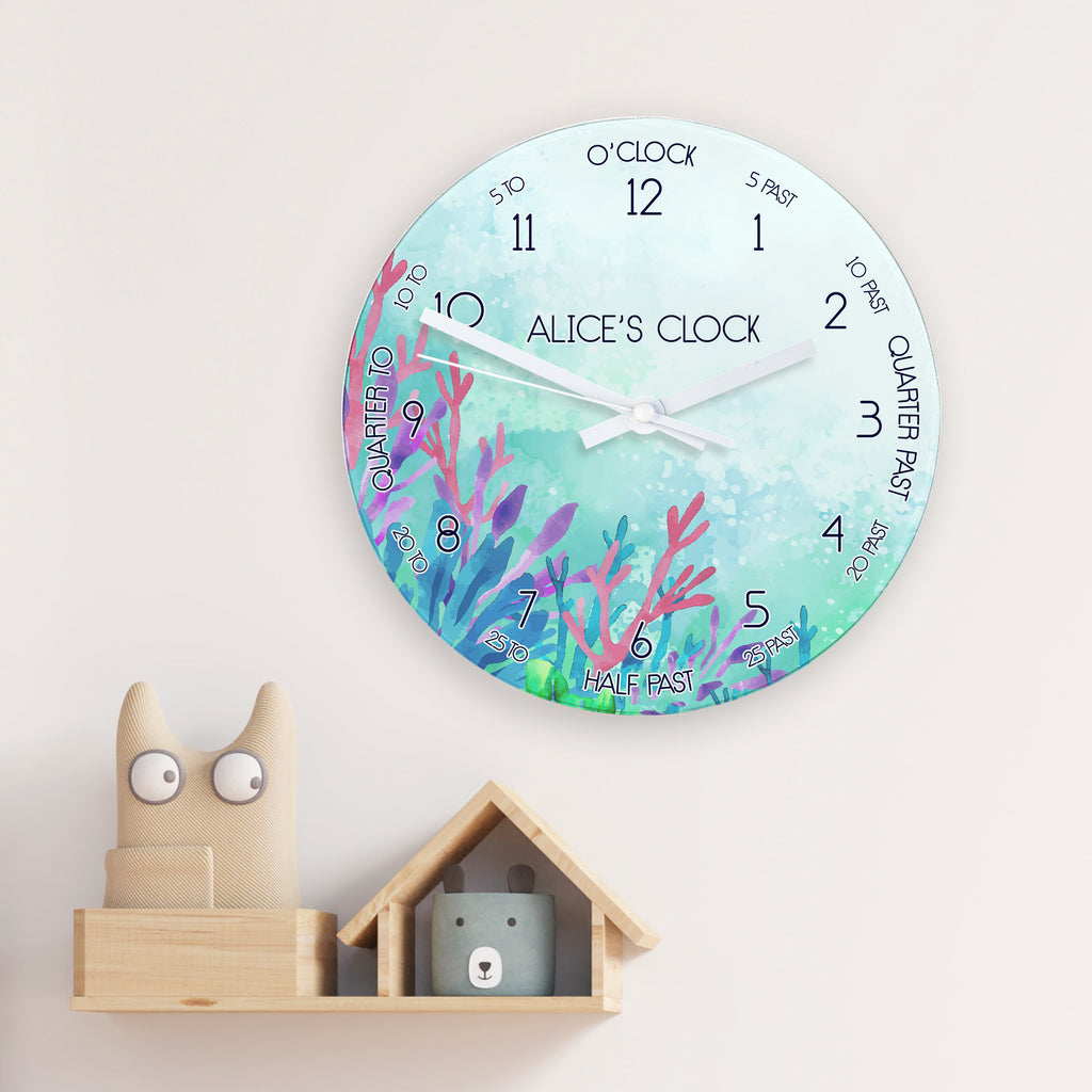 Personalised Kids Sealife Glass Clock - Large - Buy Glass Clocks at GiftMasters.co.uk