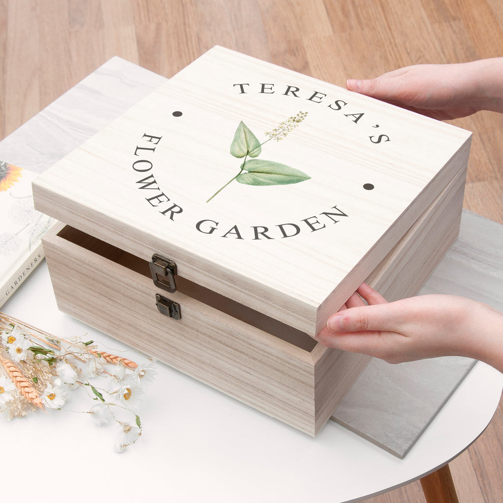 Personalised Flower Garden Accessories Box - Buy Wooden at GiftMasters.co.uk