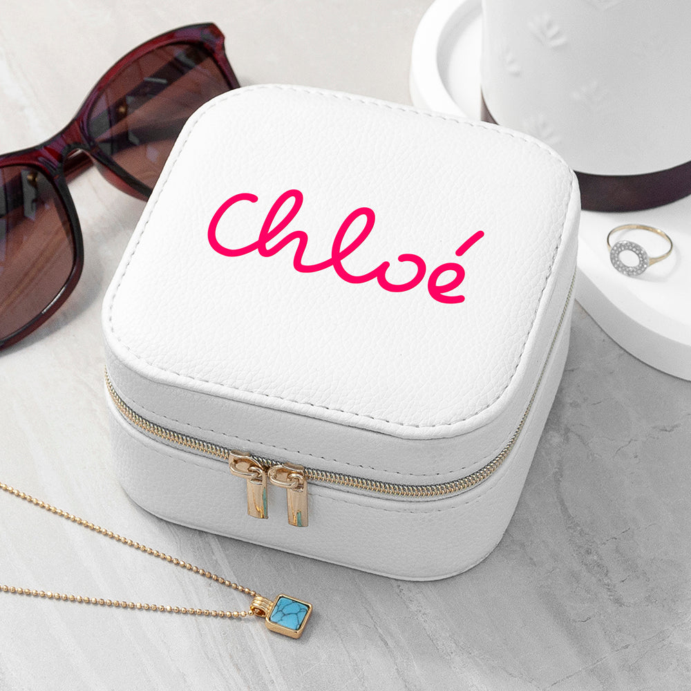 Personalised Summer Style White Jewellery Case - Pink - Buy Textile Accessories at GiftMasters.co.uk