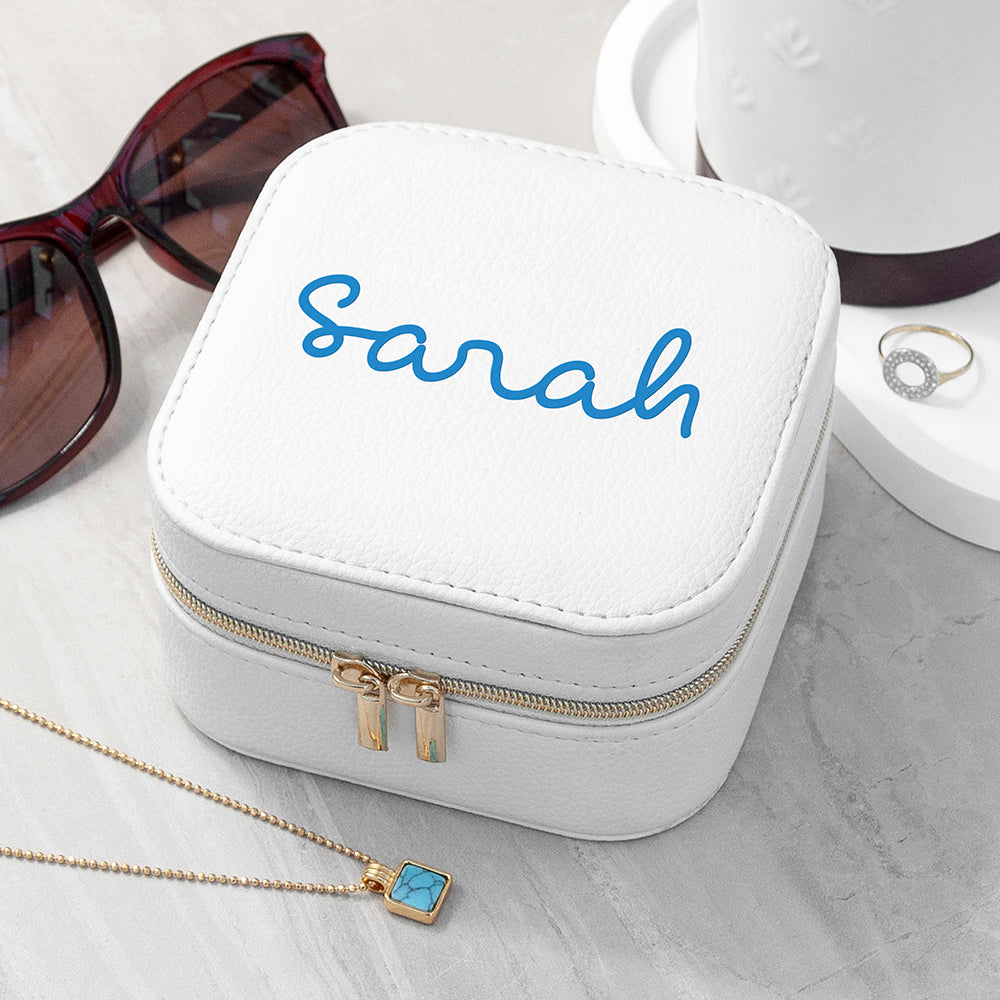Personalised Summer Style White Jewellery Case - Blue - Buy Textile Accessories at GiftMasters.co.uk
