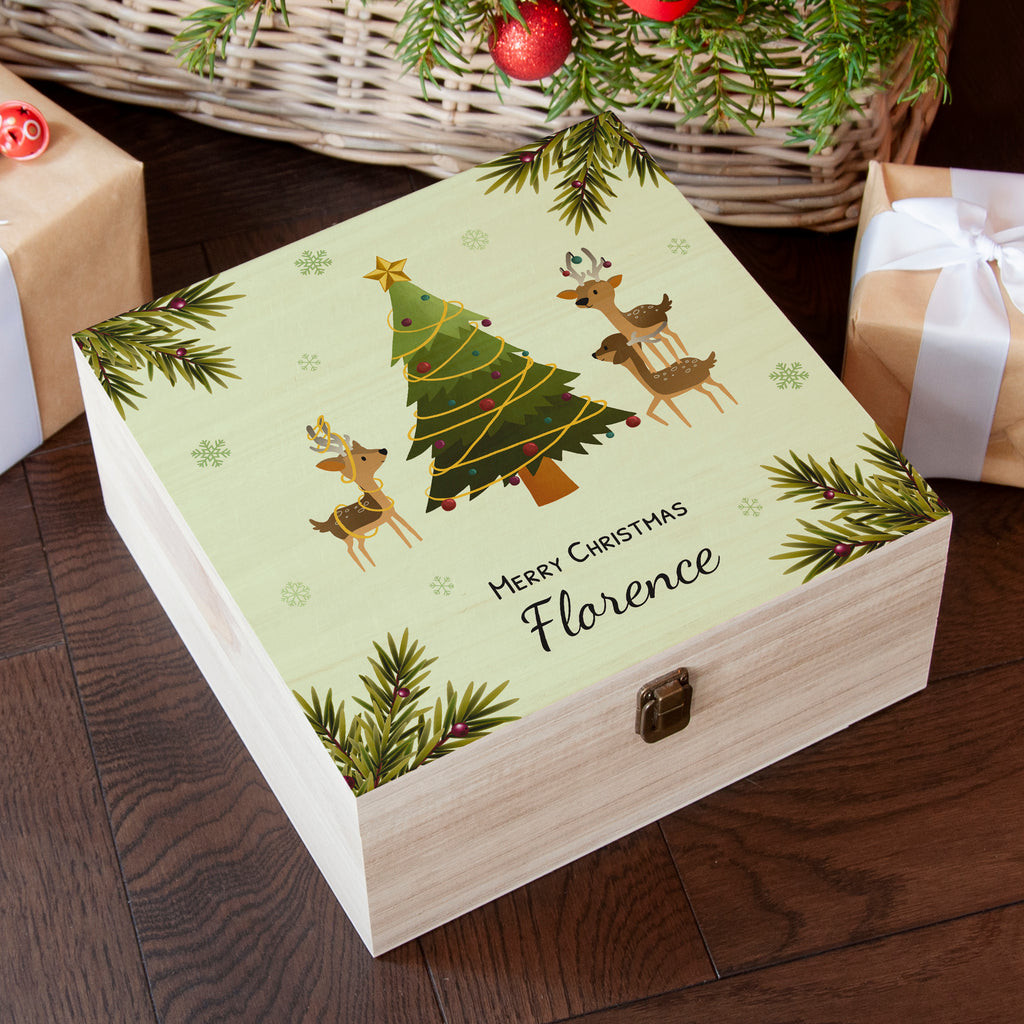 Personalised Playing Reindeers Christmas Eve Box - Buy Wooden Christmas Eve Boxes at GiftMasters.co.uk