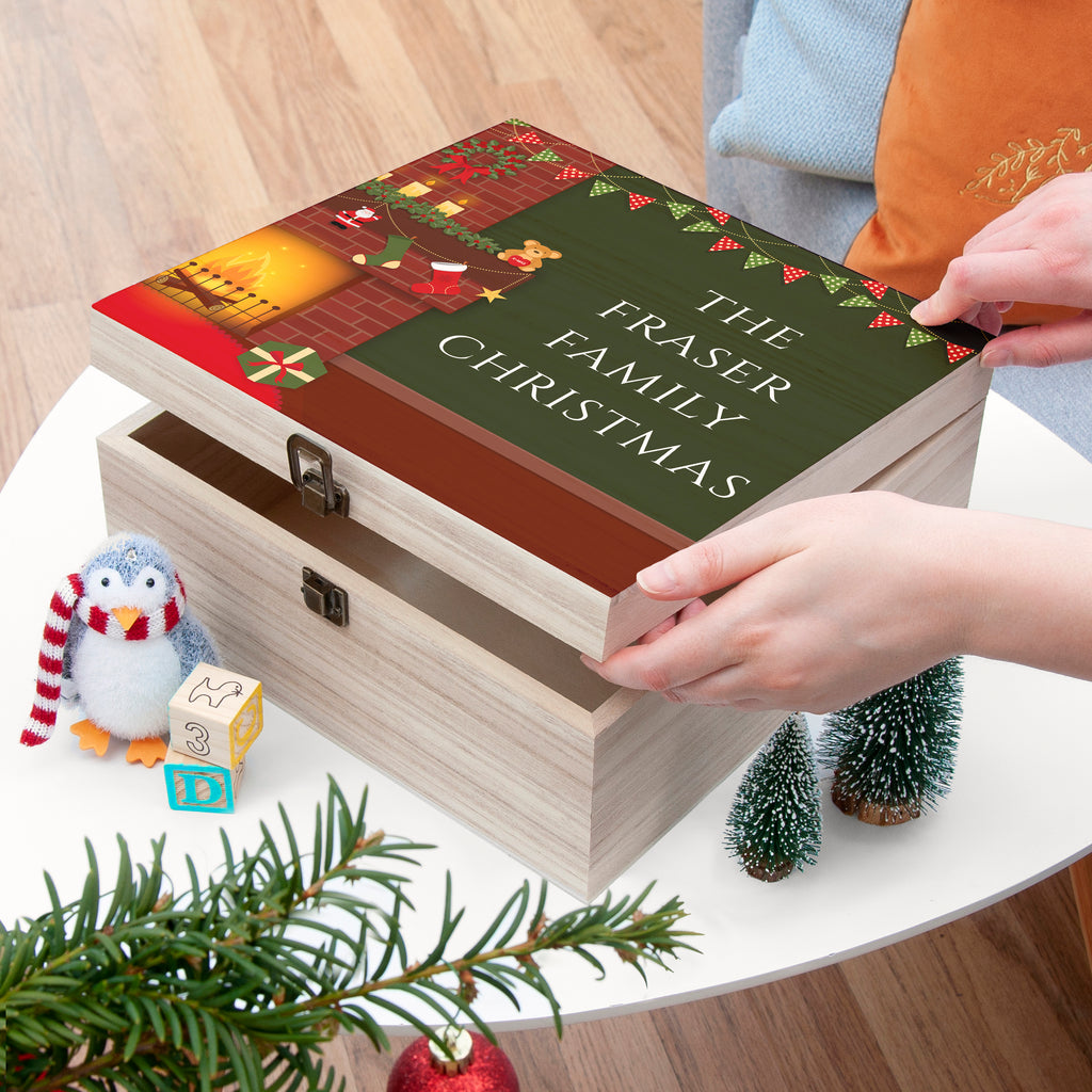 Personalised Fireplace Christmas Eve Box - Buy Wooden Christmas Eve Boxes at GiftMasters.co.uk