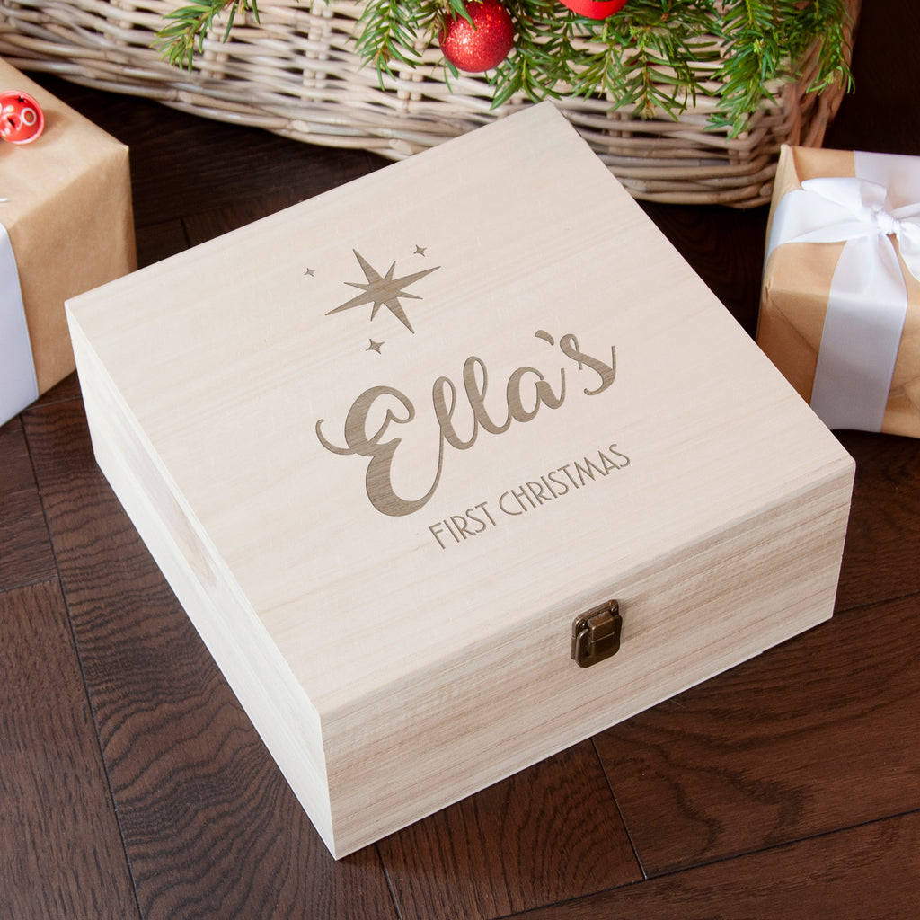Personalised Minimalist Engraved Christmas Box - Buy Wooden Christmas Eve Boxes at GiftMasters.co.uk