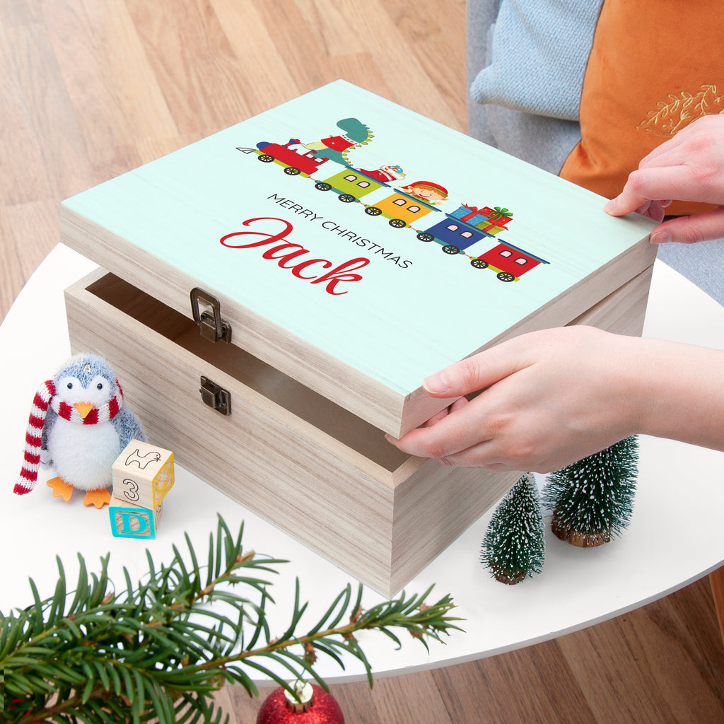 Personalised Christmas Train Christmas Box - Buy Wooden Christmas Eve Boxes at GiftMasters.co.uk
