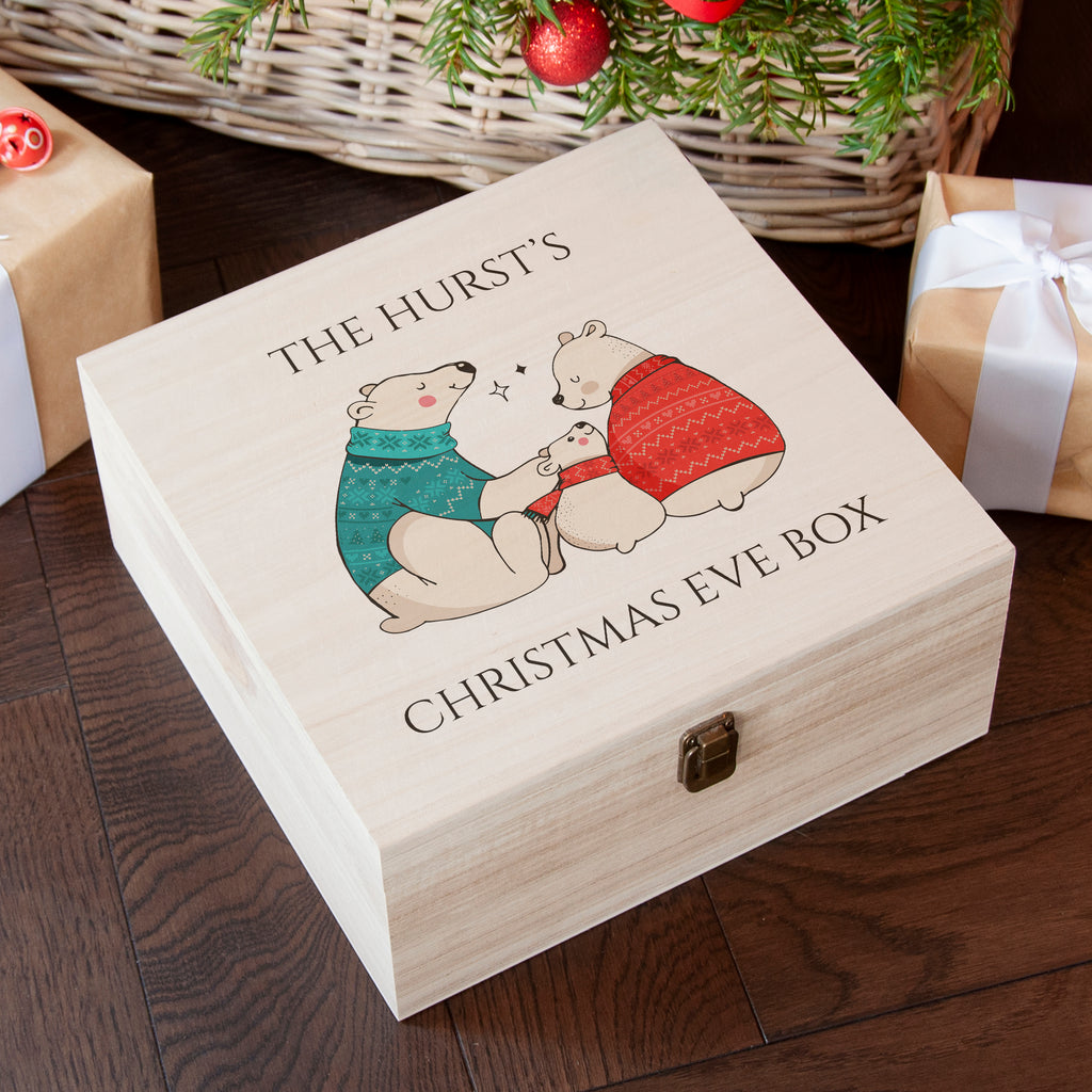 Personalised Polar Bear Christmas Box - Buy Wooden Christmas Eve Boxes at GiftMasters.co.uk