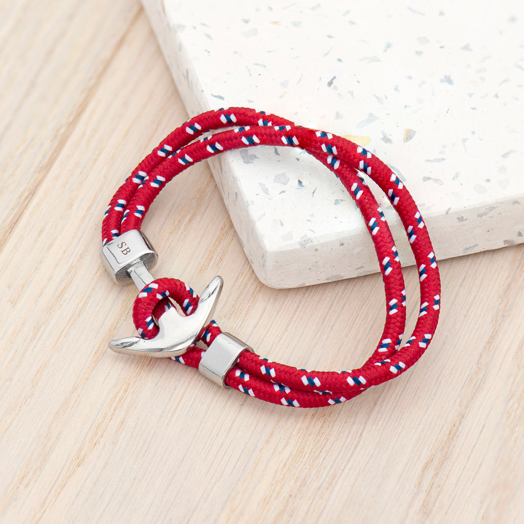 Personalised Mens Red Rope Nautical Anchor Bracelet - Buy Textile Accessories at GiftMasters.co.uk
