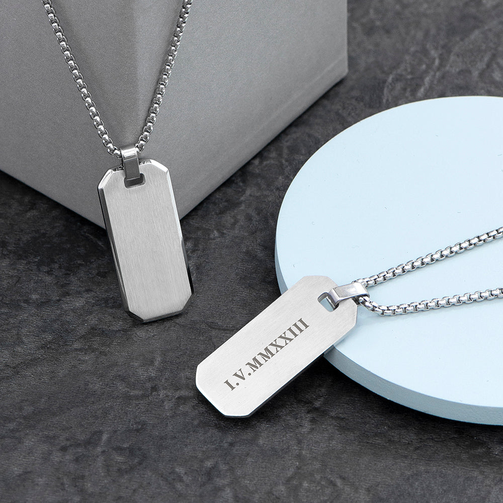 Personalised Men's Brushed Steel Dog Tag Necklace - Buy Metal Jewellery at GiftMasters.co.uk