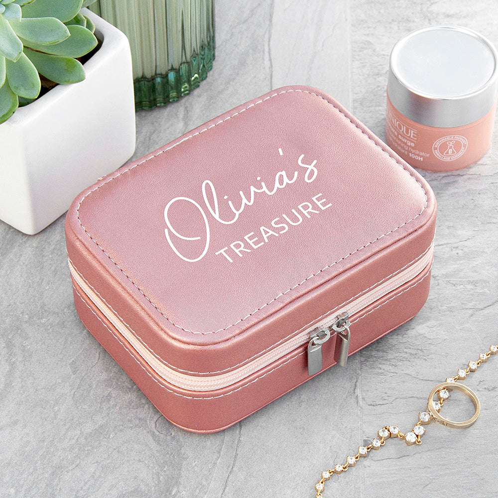 Personalised Pink My Treasure Travel Jewellery Case - Buy Textile Accessories at GiftMasters.co.uk