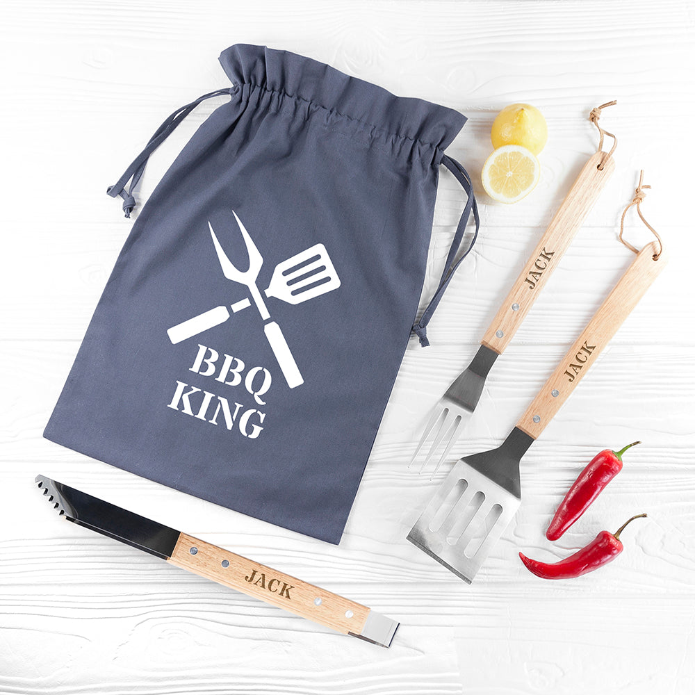 Personalised Engraved BBQ Tools Set - Buy Wooden Tools at GiftMasters.co.uk