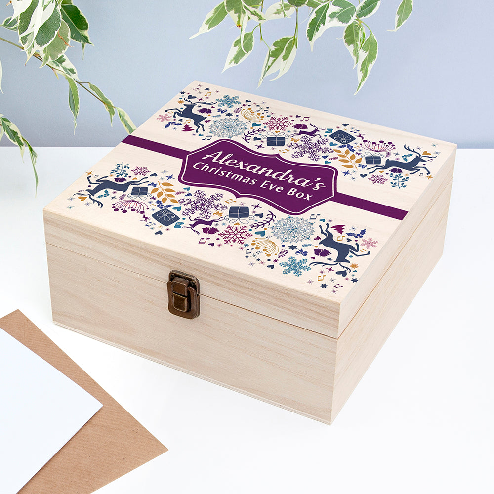 Traditional Square Christmas Eve Box PURPLE - Medium - Buy Wooden Boxes at GiftMasters.co.uk