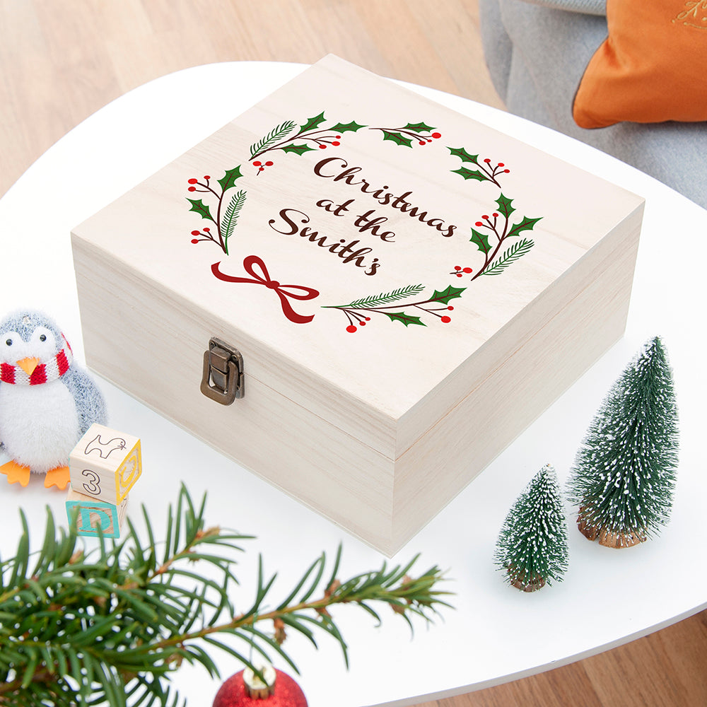 Personalised Jolly Holly Christmas Eve Box - Medium - Buy Wooden Boxes at GiftMasters.co.uk