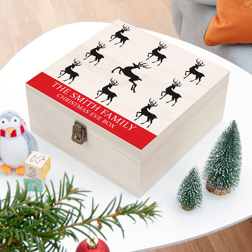 Personalised Reindeer Family Christmas Eve Box - Medium - Buy Wooden Boxes at GiftMasters.co.uk