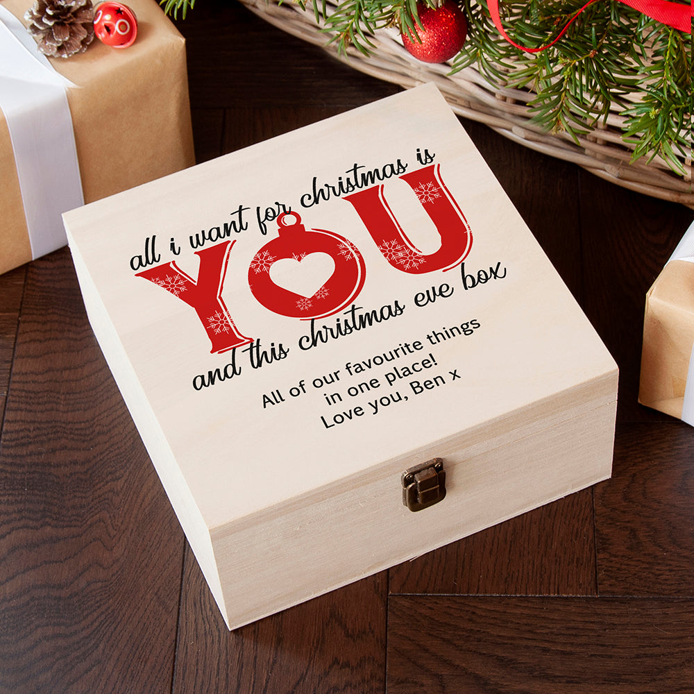 Personalised Romantic Couples Christmas Eve Box - Medium - Buy Wooden Boxes at GiftMasters.co.uk