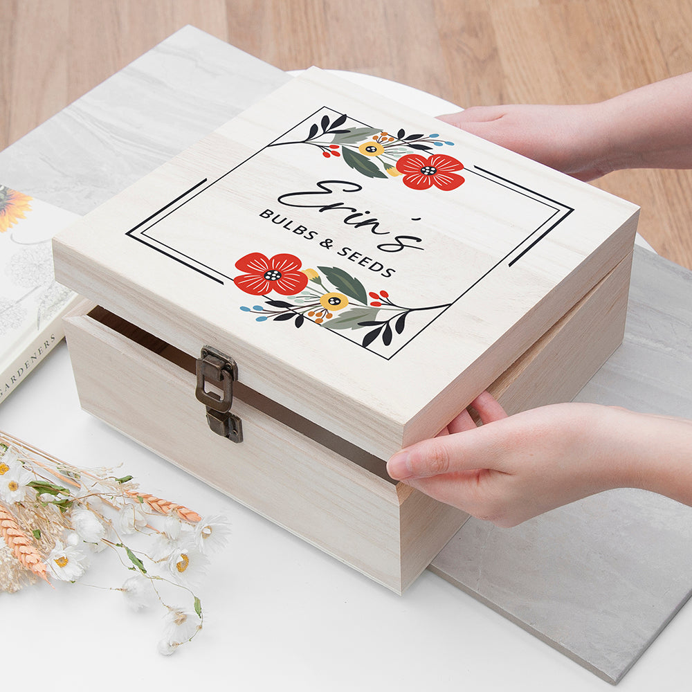 Personalised Floral Frame Accessories Box - Medium - Buy Wooden Boxes at GiftMasters.co.uk