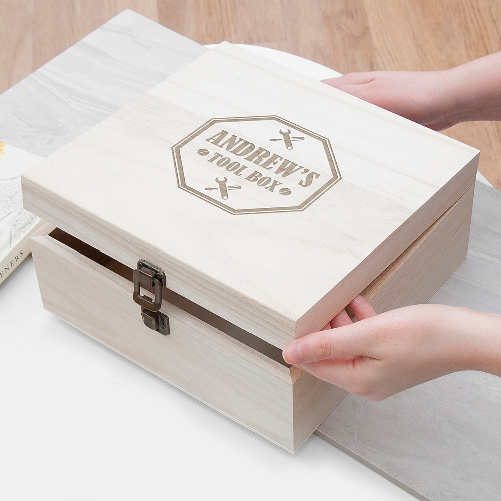 Personalised Dad's Emblem Tool Box - Medium - Buy Wooden Boxes at GiftMasters.co.uk