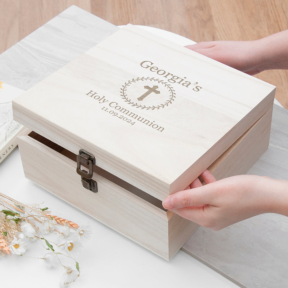 Christening Memory Box with Leaf Frame - Medium