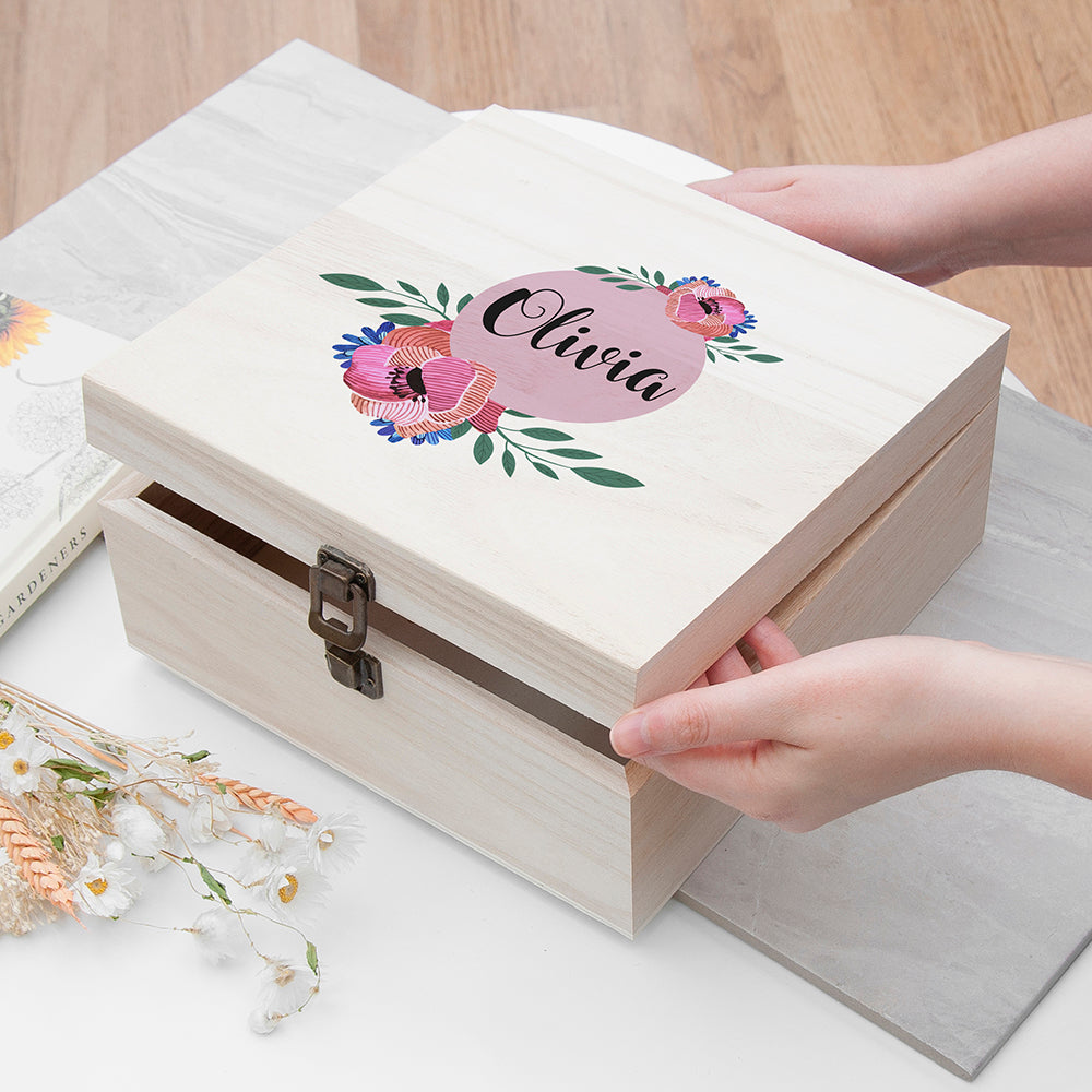 Personalised Blooming Flower Bridesmaid Box - Medium - Buy Wooden Boxes at GiftMasters.co.uk