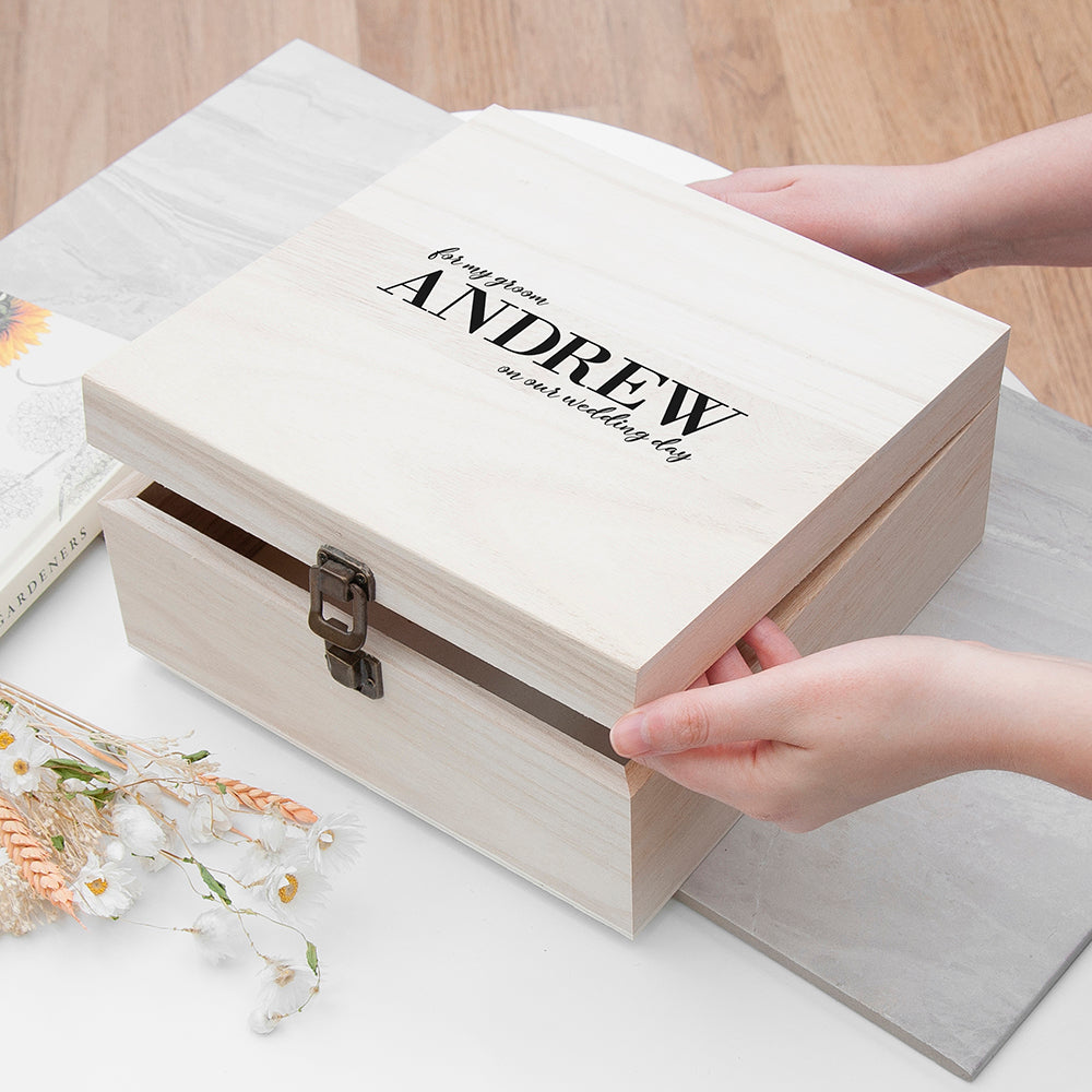 Personalised For My Groom on Our Wedding Day Box - Medium - Buy Wooden Boxes at GiftMasters.co.uk