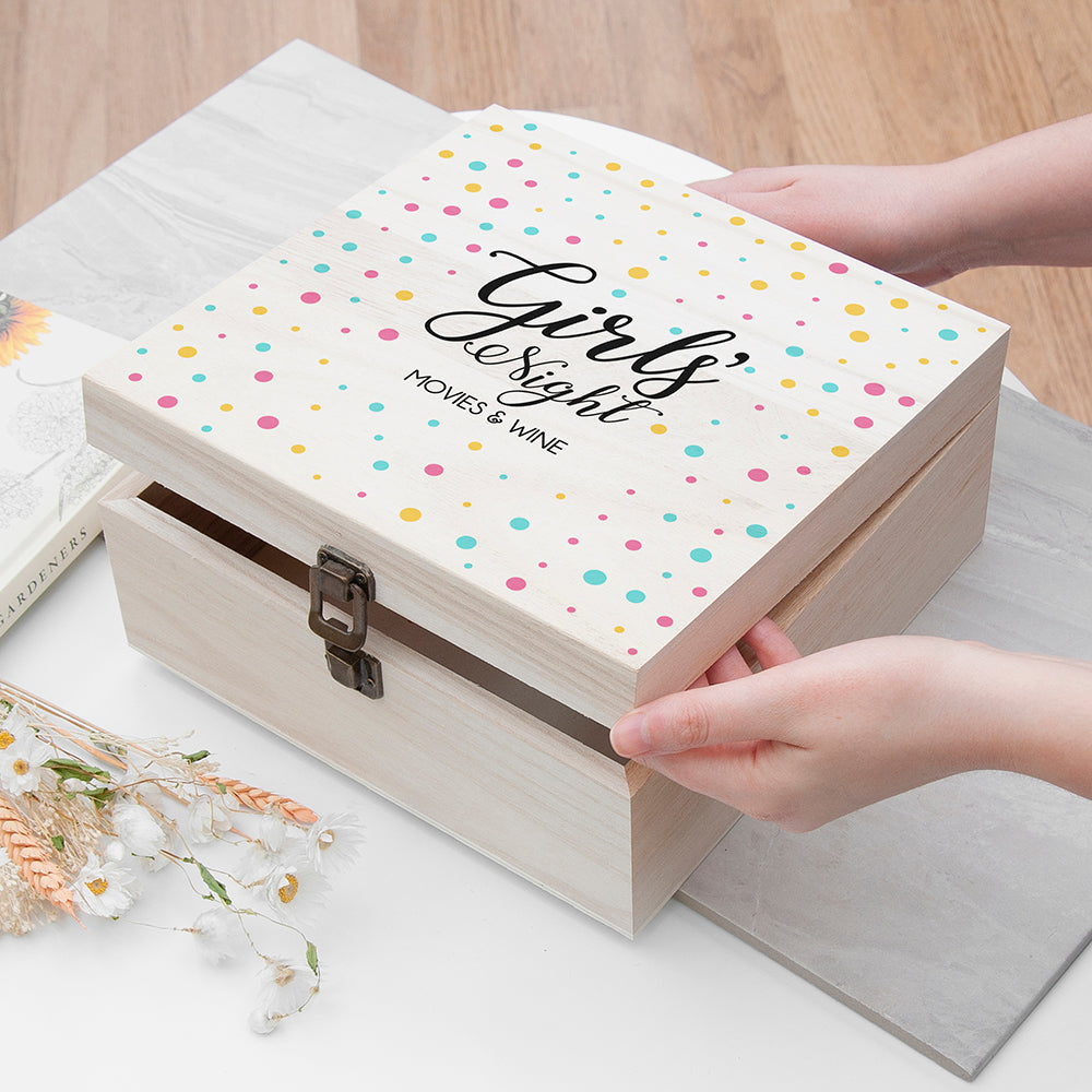 Personalised Polka Dot Girls' Night Box - Medium - Buy Wooden Boxes at GiftMasters.co.uk