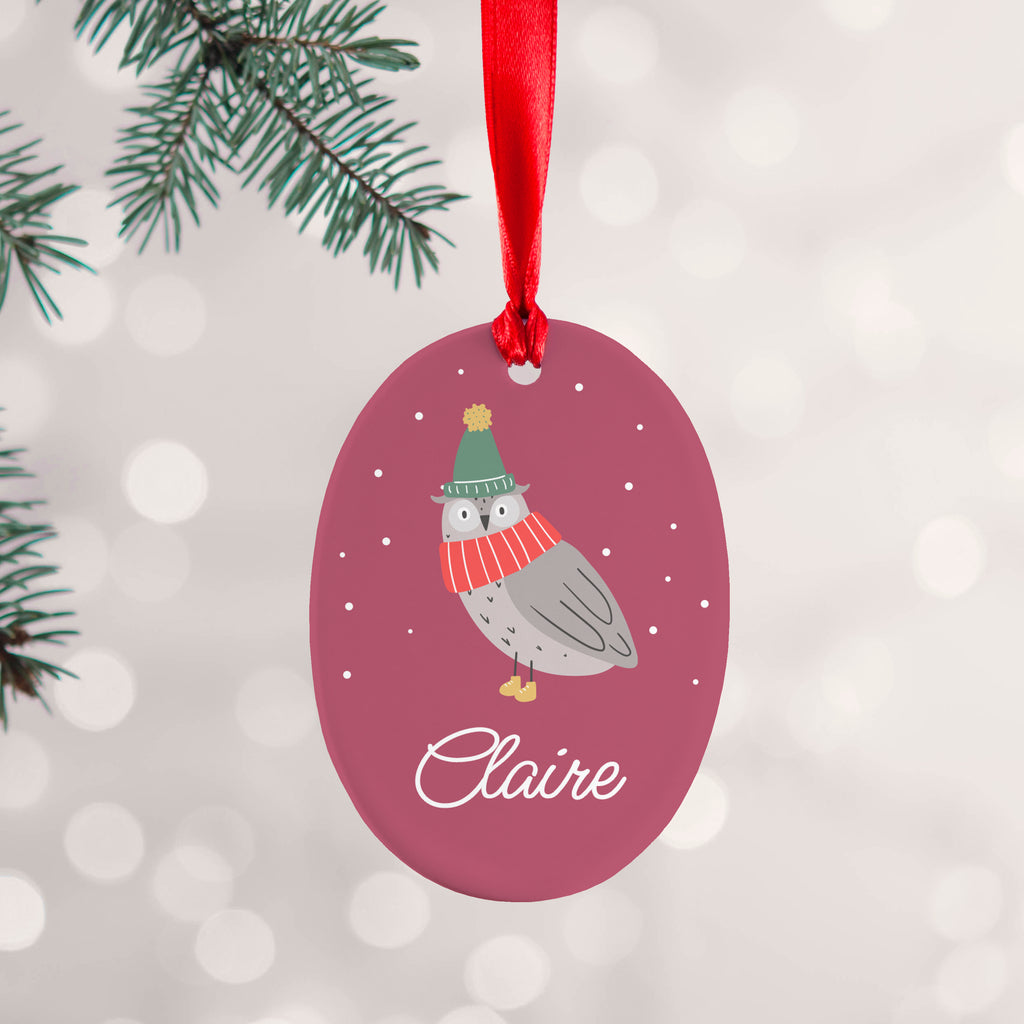 Personalised Winter Owl Christmas Decoration - Buy Ceramic Decorations at GiftMasters.co.uk