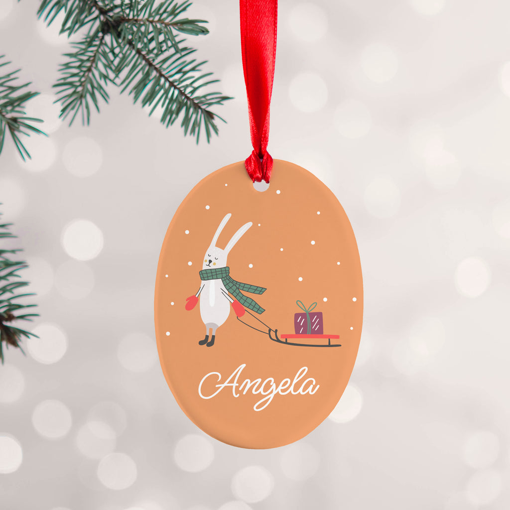 Personalised Sleigh Rabbit Christmas Decoration - Buy Ceramic Decorations at GiftMasters.co.uk