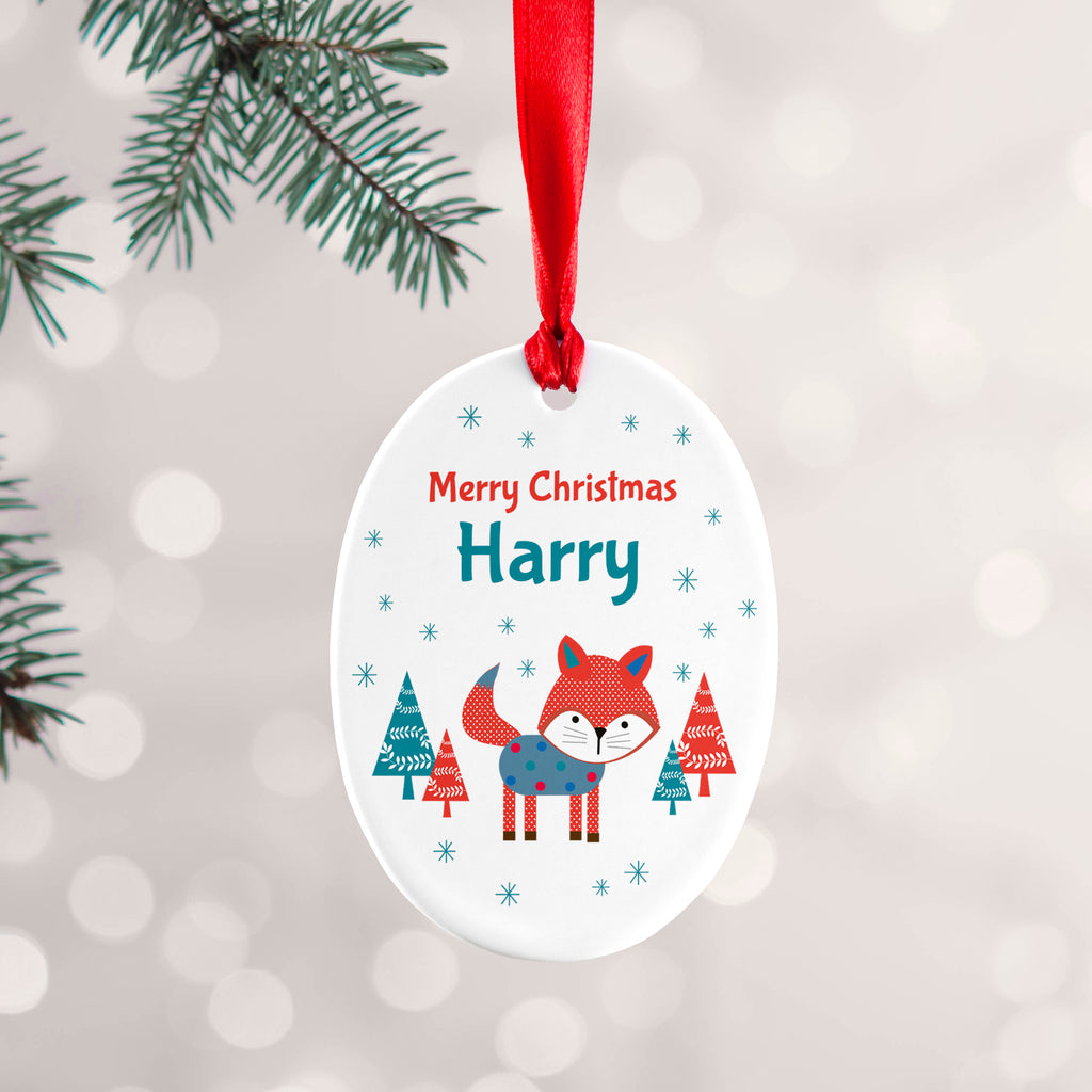 Personalised Winter Fox Ceramic Decoration - Buy Ceramic Decorations at GiftMasters.co.uk