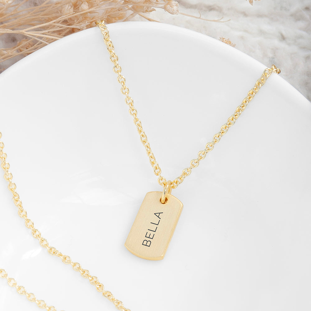 Personalised Gold Name Tag Necklace - Buy Jewellery at GiftMasters.co.uk
