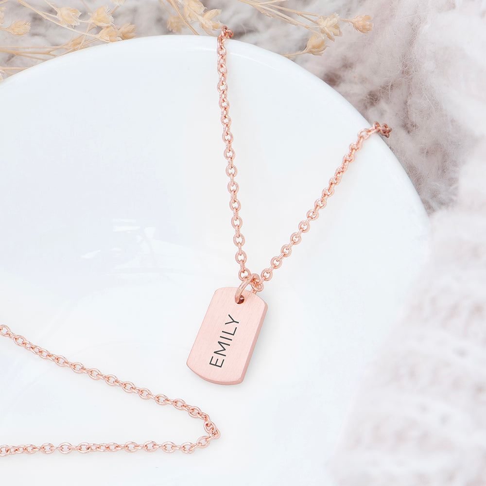 Personalised Rose Gold Name Tag Necklace - Buy Jewellery at GiftMasters.co.uk