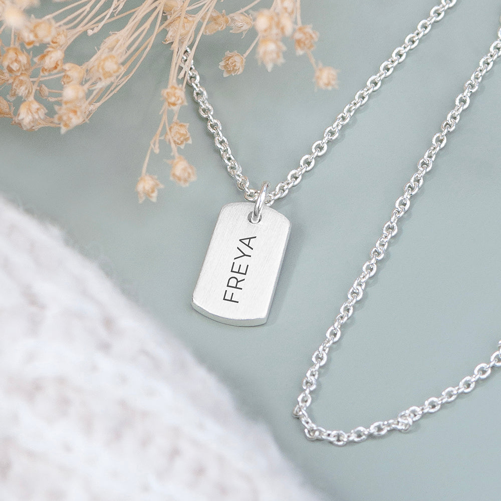Personalised Silver Name Tag Necklace - Buy Jewellery at GiftMasters.co.uk