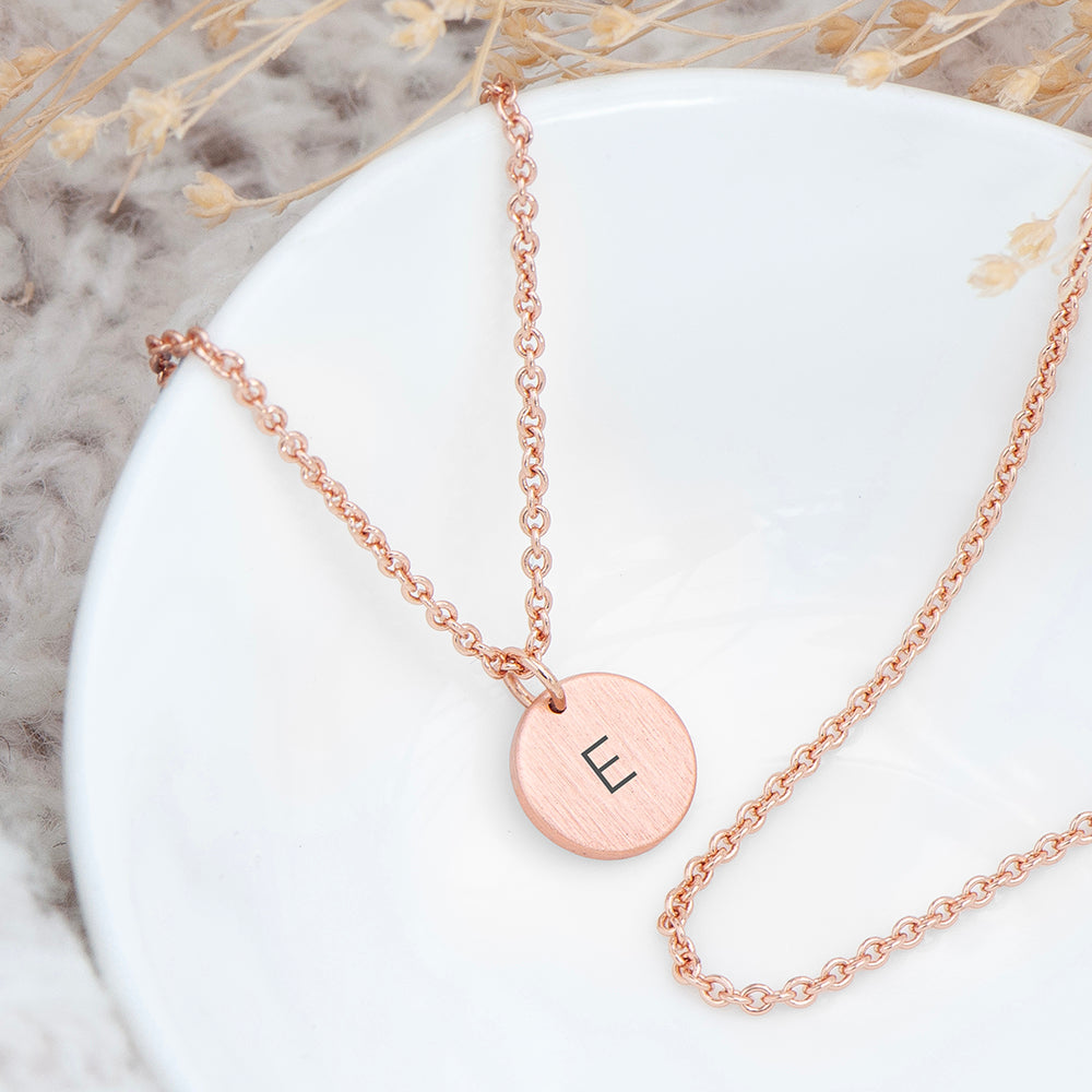 Monogrammed Rose Gold Round Tag Necklace