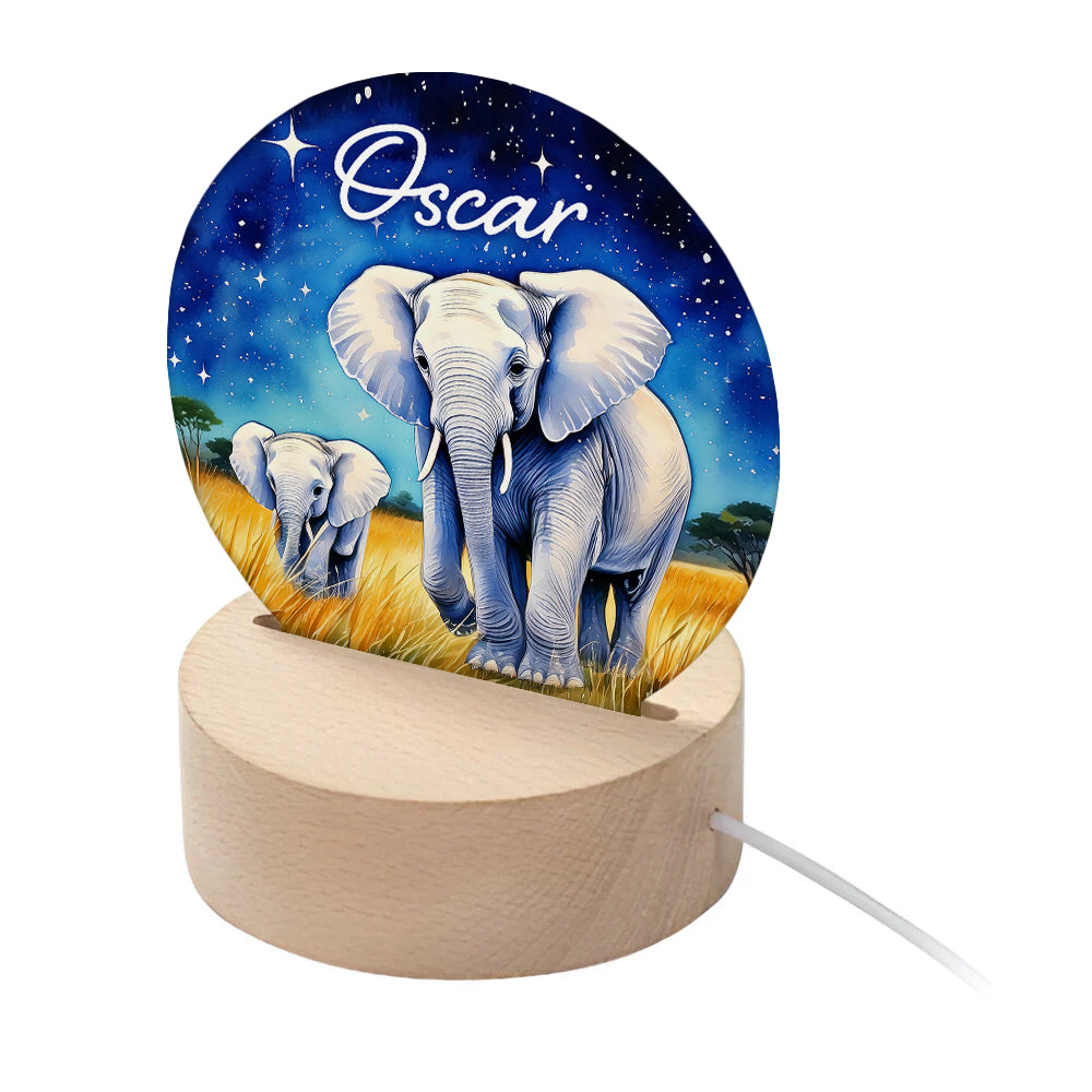 Personalised Kid's Safari Elephants LED Night Light - Buy Night Lights at GiftMasters.co.uk