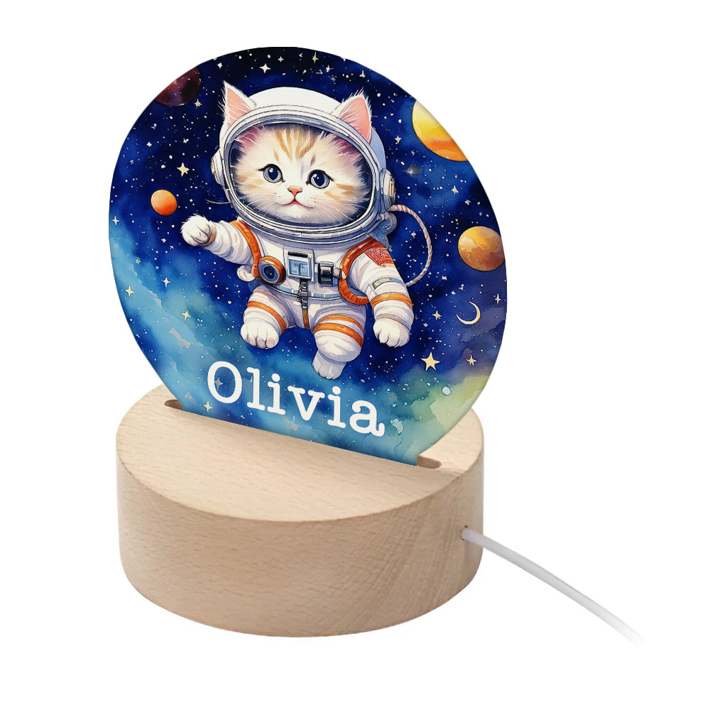 Personalised Kid's Space Kitten LED Night Light - Buy Night Lights at GiftMasters.co.uk