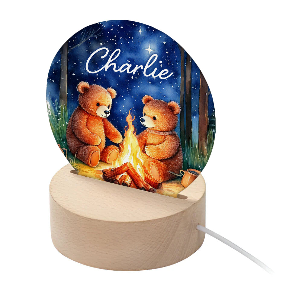 Personalised Kid's Woodland Teddy Bears LED Night Light - Buy Night Lights at GiftMasters.co.uk