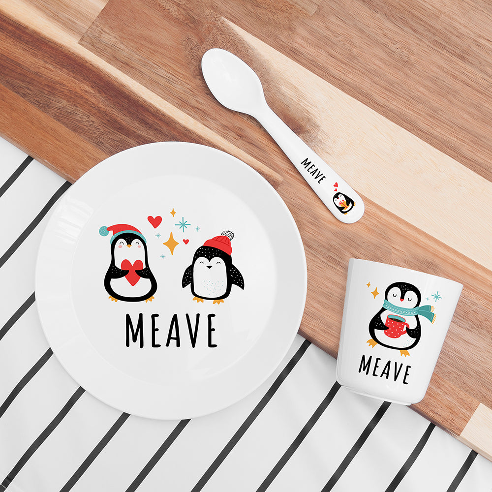 Personalised Baby Dinner Set - Winter Penguin - Buy Plastic at GiftMasters.co.uk