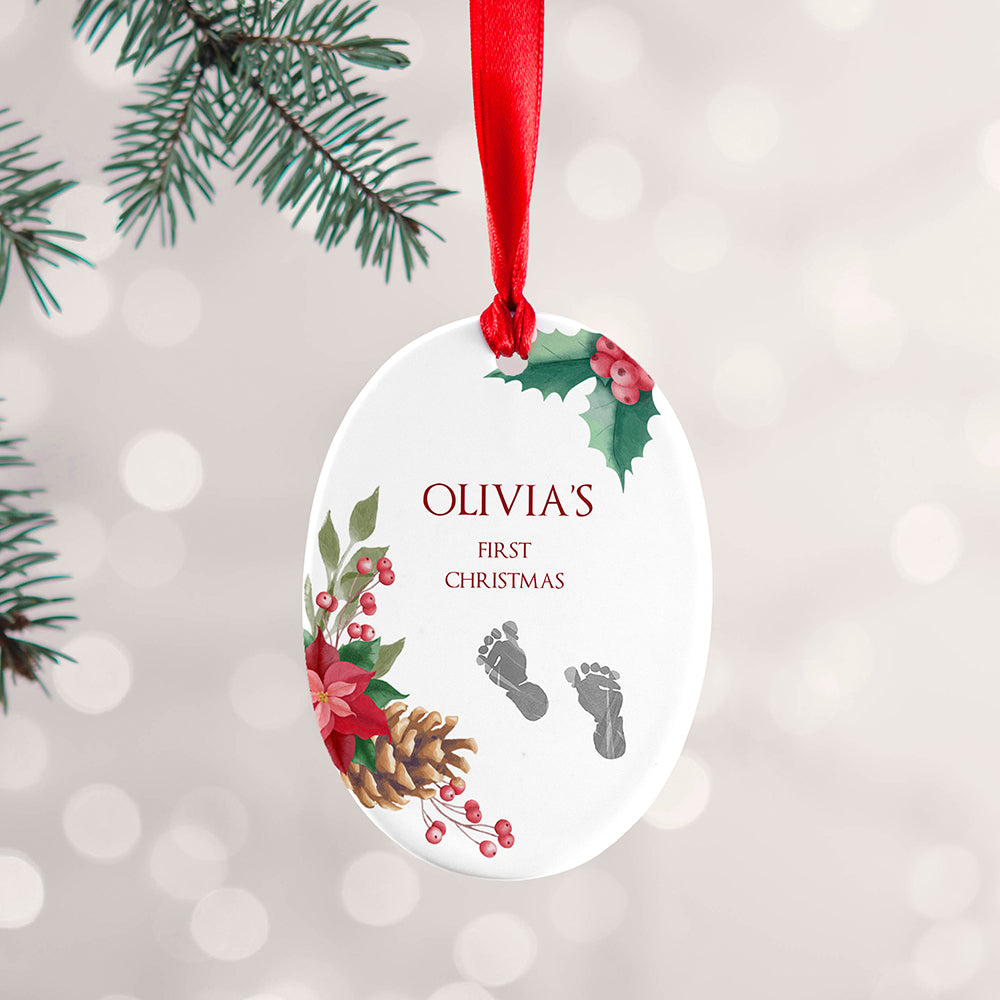 Personalised Baby's First Christmas Oval Ornament - Buy Ceramic Decorations at GiftMasters.co.uk