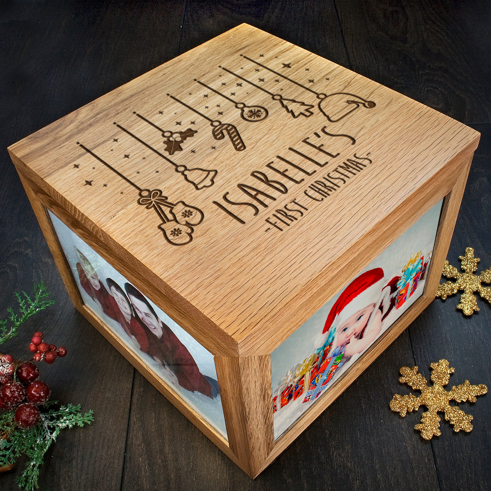 Personalised Baby's First Christmas Memory Box - Buy Wooden Keepsake Boxes at GiftMasters.co.uk